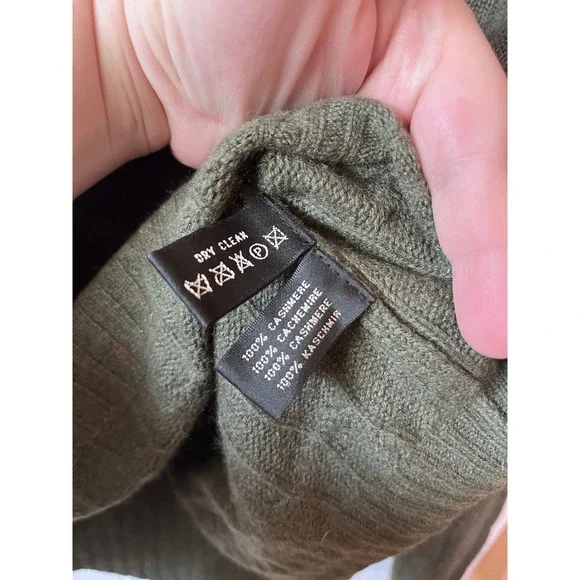 Ralph Lauren Black Label 100% Cashmere Cable Knit Sweater Olive Green Womens M - Picture 3 of 4